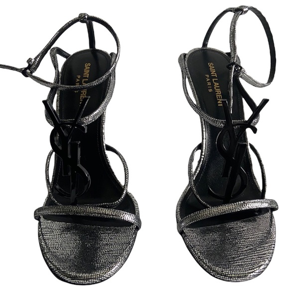 Saint Laurent Cassandra Heels In Metallic Silver Cracked Metal Leather Size 39.5 - Picture 6 of 14